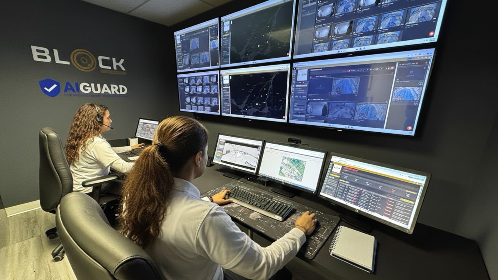Operators at Block Surveillance and AI Guard's monitoring centre in Canada running TetherX