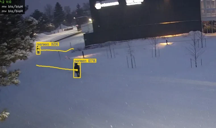 Example TetherX-compatible video analytic marking two people in a camera view