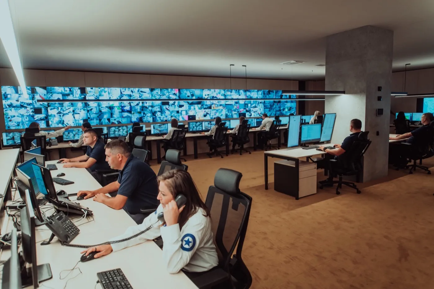 Security control room with CCTV monitoring