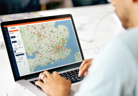TetherX platform showing site map view