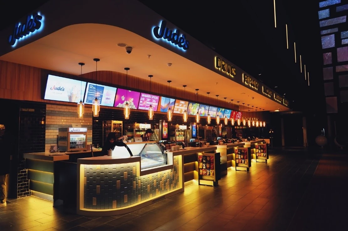 Cinema foyer at trading hours