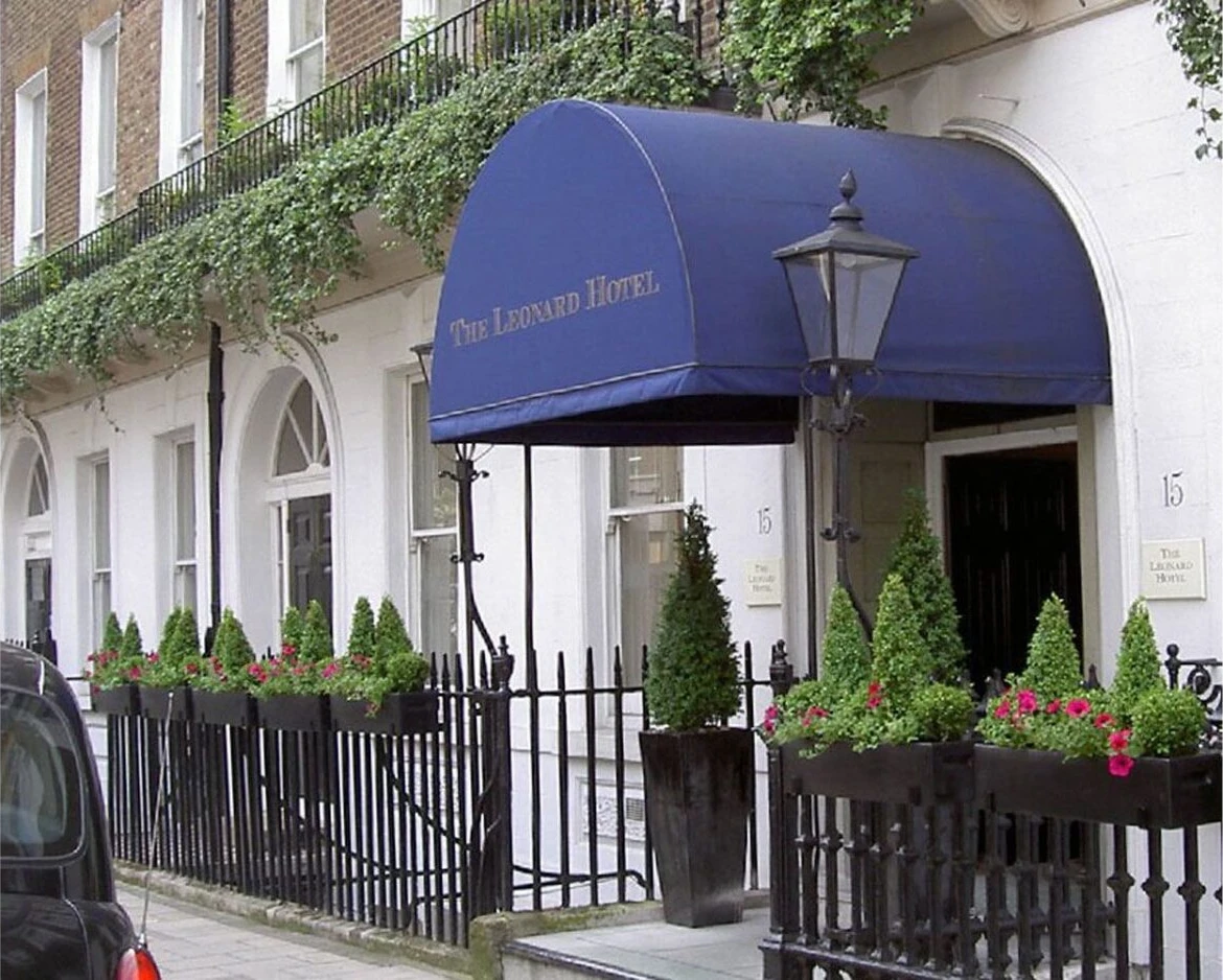 City hotel exterior at blue hour