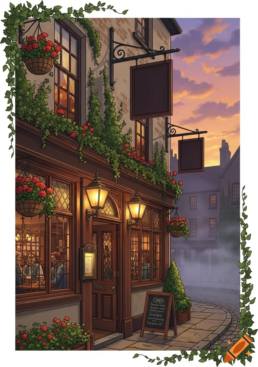 Pub exterior with hanging baskets